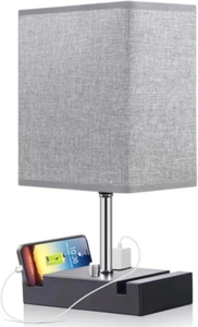 Fully Dimmable Nightstand Lamp for Bedroom with AC Outlet, Table Lamp with Two P - Picture 1 of 12