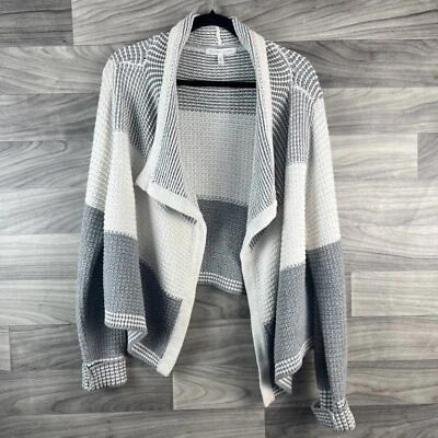 Cárdigan abierto suéter boho Victoria’s Secret para mujer talla L gris blanco tejido a rayas Foto 1 de 4