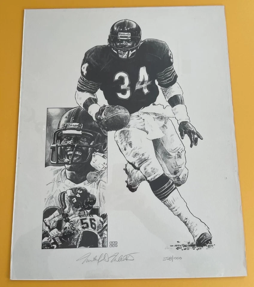Litografía Walter Payton Chicago Bears 16 x 20 firmada por Michael Mellett 358/1000 Foto 1 de 1
