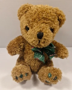 Brown Teddy Bear with Green Candy Cane Bow Plush Toy 19cm Soft - Bild 1 von 9