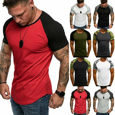 LYON BECKER Mens Raglan Shirt T Shirt Top Short Sleeve Crew Neck Contrast Colours TS03