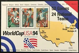 Hoja de recuerdo de Estados Unidos #2837 Copa Mundial '94 Campeonato de Fútbol Como Nueva Nunca Montada - Imagen 1 de 1