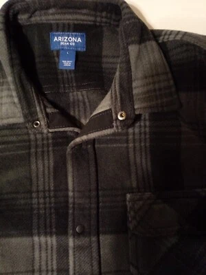 MENS ARIZONA JEAN CO. SIZE LARGE LONG SLEEVE POLYESTER SNAP CLOSURE GRAY PLAID - Изображение 1 из 4