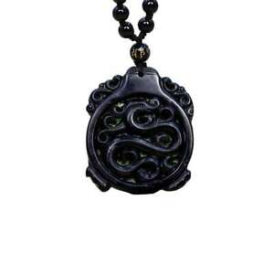 Jade Dragon Pendant Necklace Natural Real Jewelry Black Charm Amulet Carved