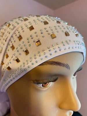 Mazette Wigs Fancy Rhinestone Ruffled Tichel Turban Snood Hijab Cap Scarf - Image 1 of 4