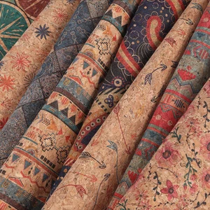 Floral Cork Leather Fabric Sheet Patchwork Clothing Bag Purse Sewing Craft DIY - Picture 1 of 23