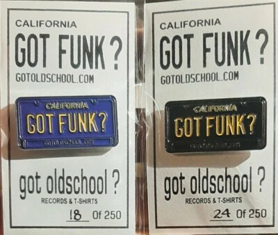 CALIFORNIA GOT FUNK ? LIMITED TO 250 LAPEL PINS - ENAMEL - BLACK OR ROYAL BLUE - Image 1 of 4