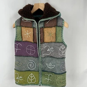 Patchwork Baumwollfleece Zip Kapuze Rhadi Weste Gr. M/L Bohemian Stickerei Unikat - Bild 1 von 20