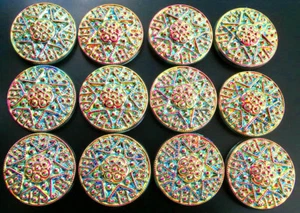 12 UNIQUE VASELINE Glass No Shank Buttons - Cabochons #AB946 - 18 mm or 3/4" - Picture 1 of 3