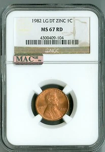 1982 MS67 RD LARGE DATE ZINC CENT NGC PENNY MAC PQ, LG DT 1c SPOTLESS! - Picture 1 of 4