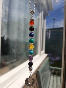 7 Chakra Healing Agate stones.With angel wings charm. Hang,car mirror, home, bag - Picture 1 of 7
