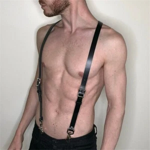 Arnés de cuero PU negro para hombre bondage correa para el pecho correa hebilla disfraz - Imagen 1 de 11
