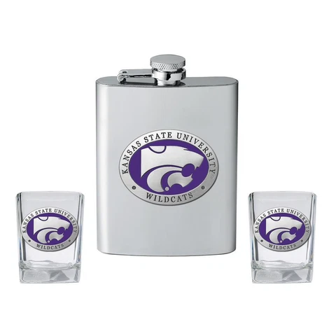 Kansas State University Flask and 2 Shot Glass Set Liquor Flask Cover