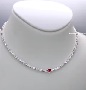 NEW 100% Authentic PANDORA 925 Ale Red Halo Heart Tennis Necklace 393549C01 - Picture 1 of 8