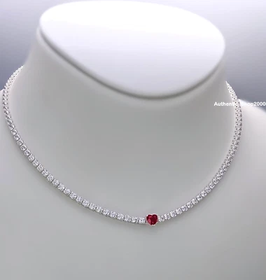 NEW 100% Authentic PANDORA 925 Ale Red Halo Heart Tennis Necklace 393549C01 - Image 1 of 4