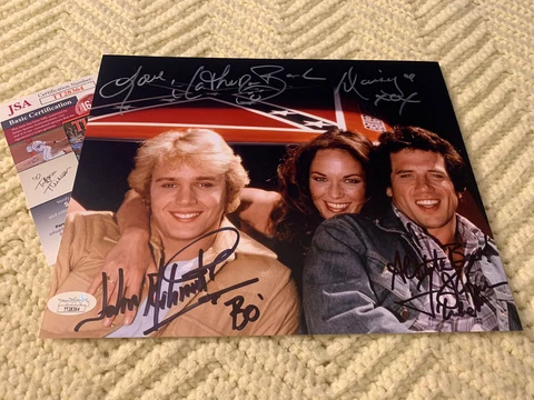 Tom Wopat John Schneider Catherine Bach Signed 8X10 Photo JSA Authenticated COA Cover