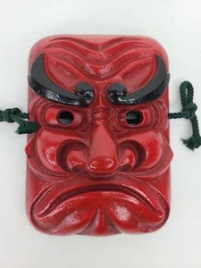 Red Demon Samurai Noh Kyogen Kagura Style Mask CAST IRON Hanging Wall Decor - Picture 1 of 11