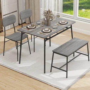 Modern Dining Table 2 Chairs Bench Set Metal Frame 4Seat Kitchen Home Bar Bistro - Picture 1 of 17