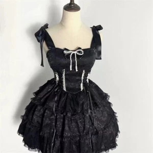 Damen süß Lolita Schleife hoch tailliert Band Kleid japanische tägliche - Bild 1 von 17