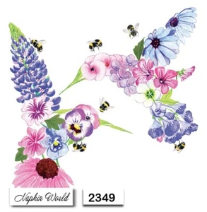 (2349) ZWEI individuelle Papier LUNCHEON Decoupage Servietten - BLUMEN KOLIBRIS BIENE - Bild 1 von 3