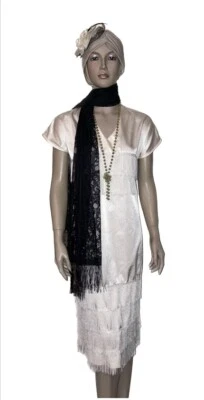 IVORY Fringe Black 1920s Great Gatsby Flapper Dress Roaring 20s & Accs M - Image 1 of 4