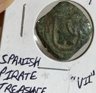Spanish Colonial 1600s Pirate Era Coin: 6.5g & 25mm COPPER COIN - Image 1 of 2
