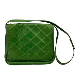 Rare Vintage 70s Womens Handbag Leather Green Medium 1970s  - Picture 1 of 9