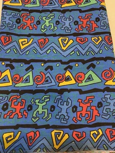 Vtg anni ' 90 arte geometrica astratta retrò cotone blu quilting tessuto 2,5 Yd x 44" W - Foto 1 di 10