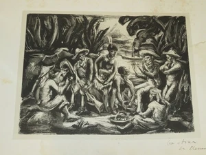 Charles CLEMENT 1889-1972 LITHO SIGNED RESEARCHERS MARINE GOLD COLONY AFRICA - Picture 1 of 6