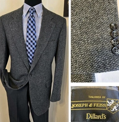 Joseph Feiss 44R Tweed Blazer Hopsack Sport Coat Men Gray Casual Jacket 2 Button - Image 1 of 4
