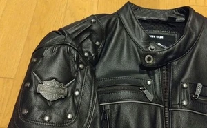Harley Davidson Reflective Leather Biker Jacket Black Size M from japan  Auth - Picture 1 of 24