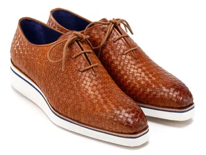 Paul Parkman Men's Woven Leather Smart Casual Shoes Camel Brown (ID#182-WVN-CML) - Picture 1 of 7
