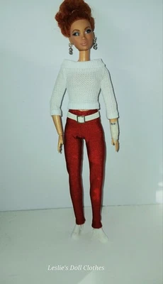 5 piezas Leggings rojos tejidos Top cinturón pendientes zapatos gratis se adapta a la mayoría de las muñecas de 11,5" Foto 1 de 4