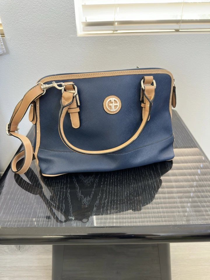 GIANI BERNINI Saffiano Faux Leather Dome Satchel Crossbody Navy Blue Bag - Image 1 of 4