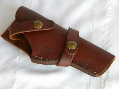 Funda H2 de cuero marrón vintage BAUER BROS Mfg ~ occidental ~ marco pequeño ~ revólver ~ pistola Foto 1 de 4