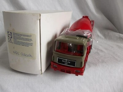 NIB Conrad 4165 MAN Beton OSTRACH 4 Axle Cement Mixer  1:50 Scale Red/Tan - Image 1 of 4