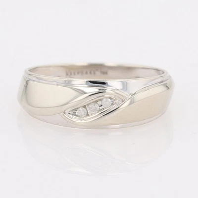 Anillo de alianza de boda de oro blanco de 10 k con conjunto de canales de diamantes de corte redondo de 0,05 quilates talla 11 Foto 1 de 4