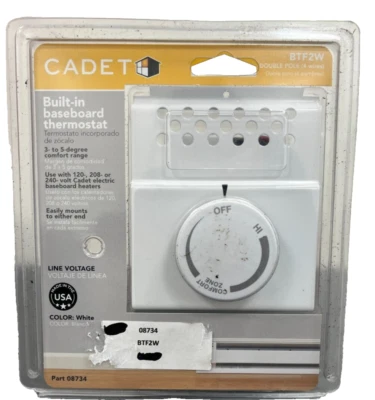 Cadet 08734 White Double-Pole Built-In Thermostat Baseboard BTF2W - Image 1 of 2