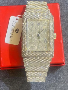 Men Rectangle Big Face Iced up Bezel 40mm CZ white tone bling hip hop Watch - Picture 1 of 3