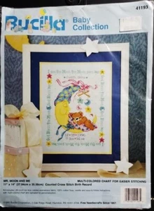VTG BUCILLA Cross Stitch Baby Birth Record Collection Mr. Moon & Me 41193 NOS - Picture 1 of 3