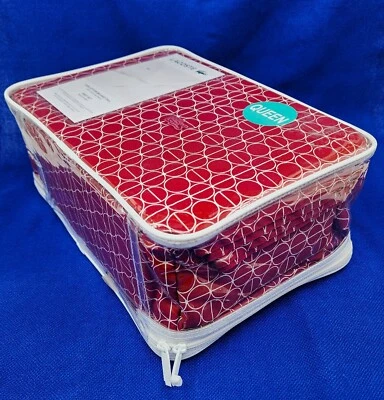 NUEVO Juego de sábanas Lacoste Queen rojo chile 100 % algodón sarga cepillada geométrica Foto 1 de 4
