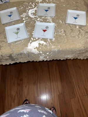 crate and barrel set of 5 square appetizer plates martini and snowflakes - Image 1 of 4