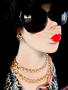 36" DOPPEL PANZERGLIED GOLDKETTE HALSKETTE, OHRRINGE UND GOLDENER VERSCHLUSS - SET - Bild 1 von 12