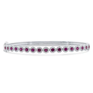 Brazalete de medio tenis con halo de oro blanco de 14 k con diamantes rubí 1,45 tcw - Imagen 1 de 2