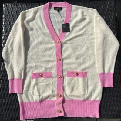 NUEVO CON ETIQUETAS CHARTER CLUB Lujo CÁRDIGAN DE CACHEMIR CUELLO EN V BOTÓN BLANCO CREMA ROSA Foto 1 de 4