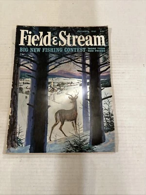 Field & Stream Dec 1961 vintage hunting & fishing mag beautiful painted cover - Image 1 of 4