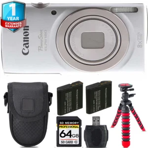 Canon PowerShot ELPH 180 Camera (Silver) + Extra Battery + 1 Yr Warranty -64GB - Picture 1 of 5