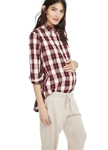 Hatch Maternity Women’s THE FLANNEL Bordeaux Button Down Shirt Size 2 (M/8-10) - Picture 1 of 7