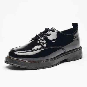 Zapatos informales para hombre con cordones punta redonda Oxford zapatos británicos cuero sintético patente - Imagen 1 de 15