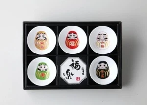 Mino ware Japanese Plate Round dish Fukuraku Daruma 5Pairs 5Piece set Japan - Picture 1 of 3